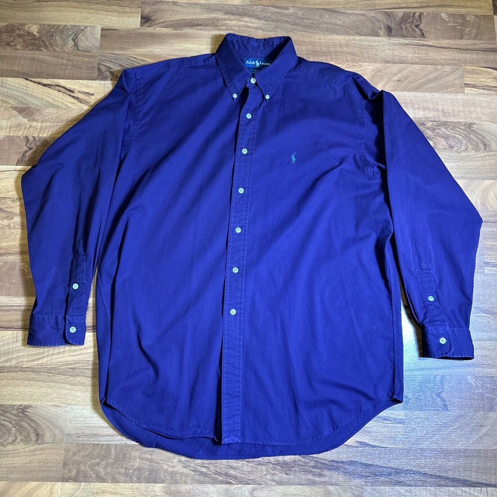 Ralph Lauren Blake Shirt Large‎ Long Sleeve Button Down Purple Solid Green Pony